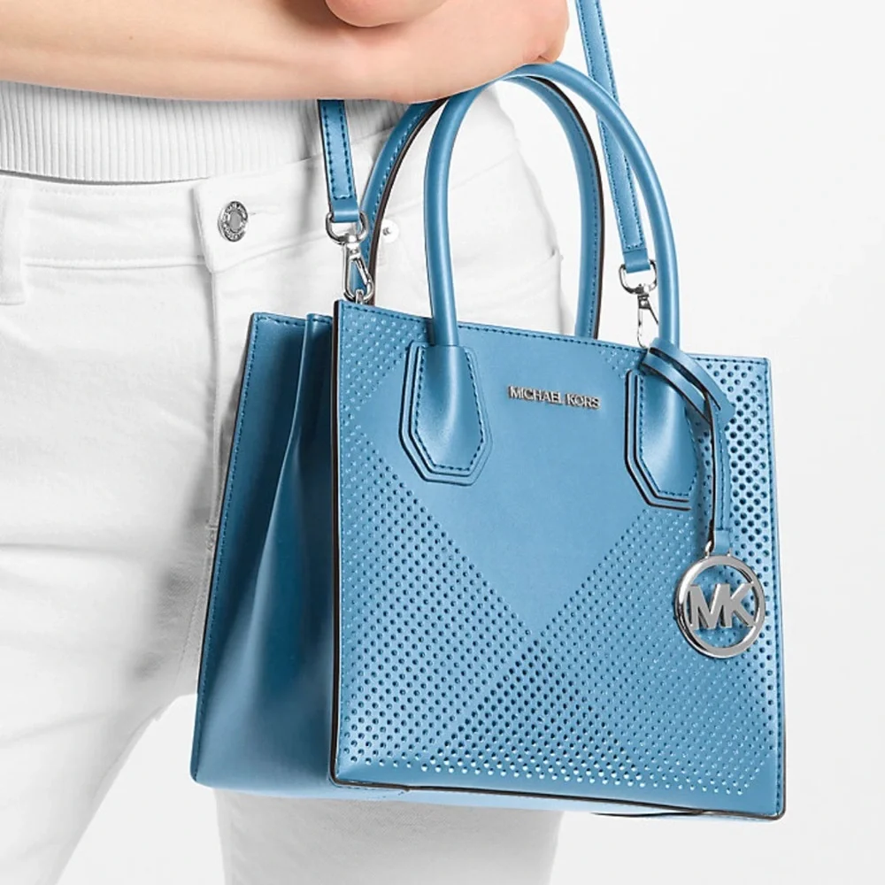 Michael Kors Mercer Medium Perforated Crossbody Satchel Bag South Pacific  NWT
